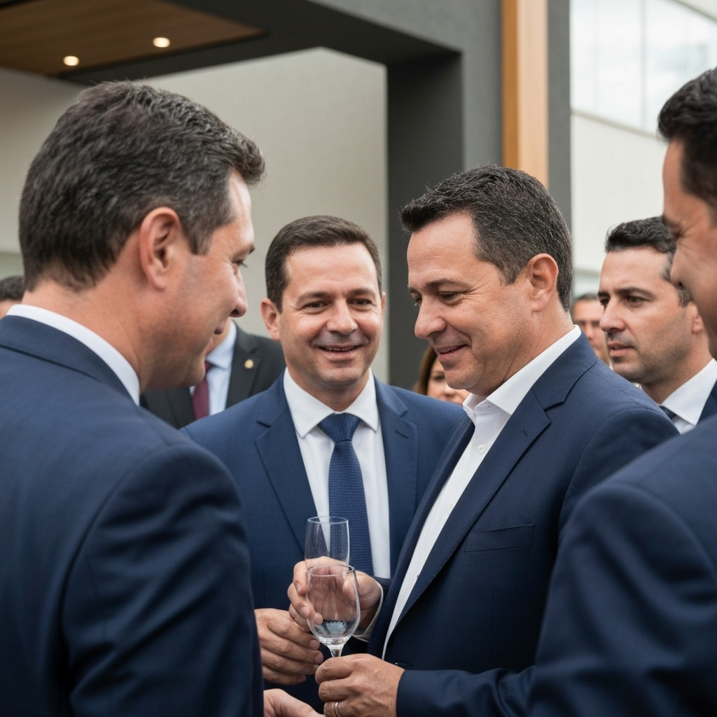 Executivos do mercado imobiliário em evento de lançamento do Tonino Lamborghini Residences em Goiânia.