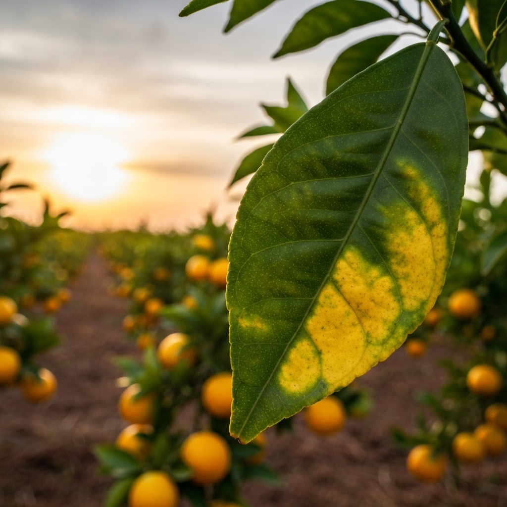 Laranjeira com sintomas de greening (HLB)