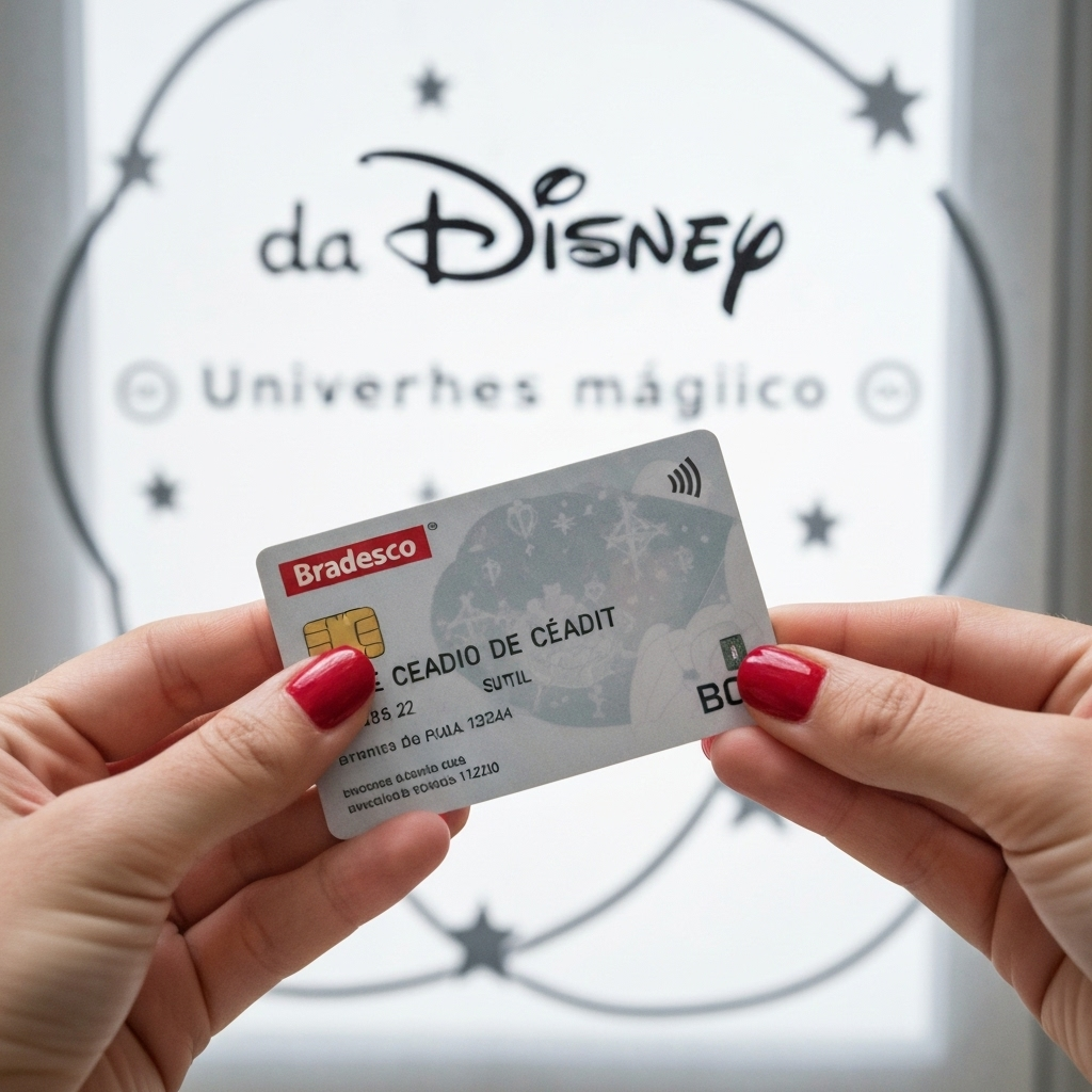 Cartão de crédito Bradesco Disney com personagens em destaque.