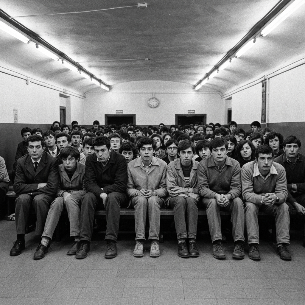 Estudantes presos em Ibiúna durante congresso da UNE em 1968.