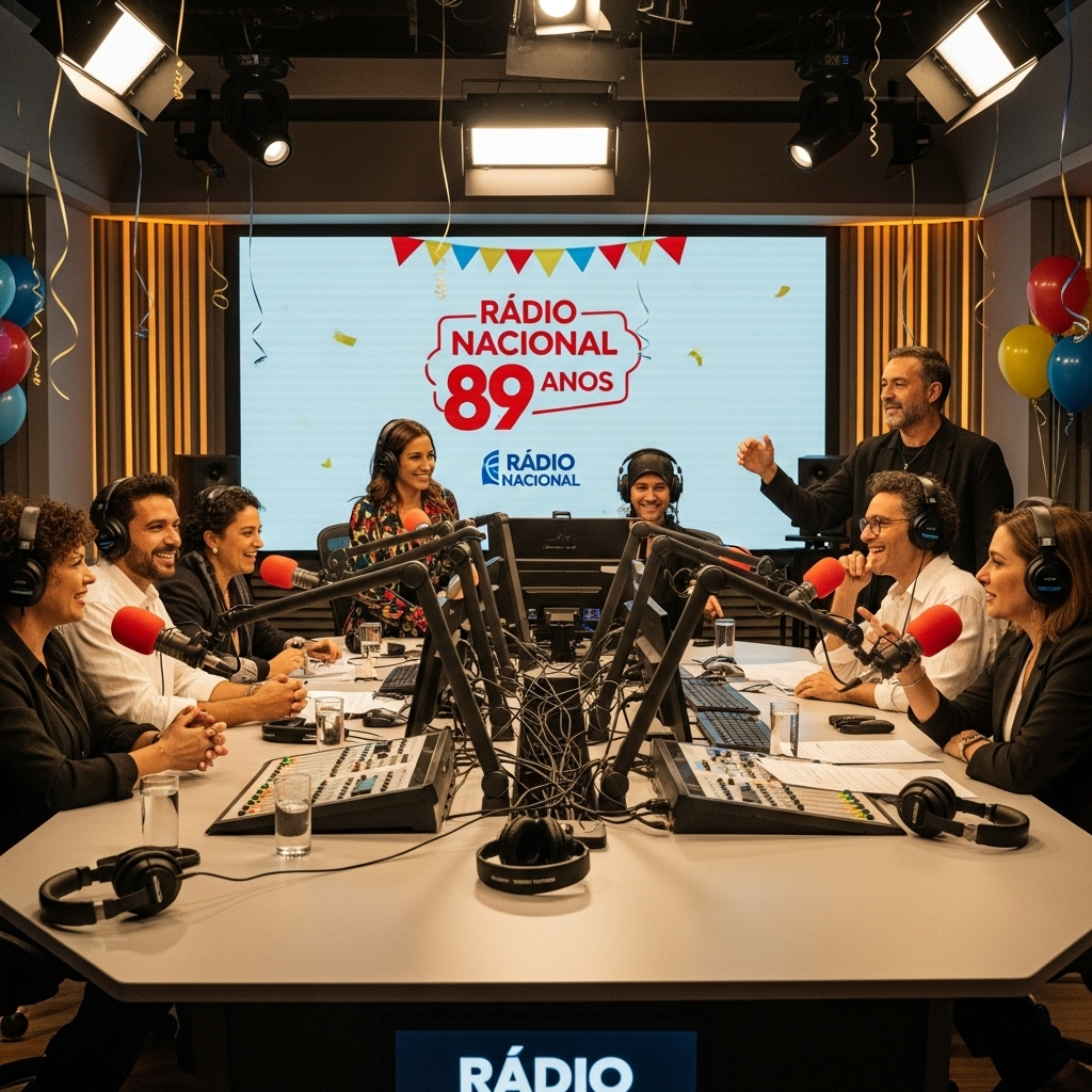 Logotipo da Rádio Nacional em celebração aos 89 anos.