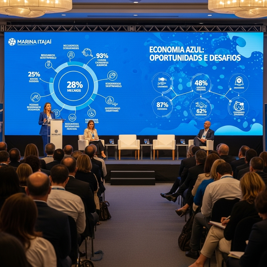 Carlos Gayoso de Oliveira, diretor da Marina Itajaí, fala em congresso sobre economia azul.