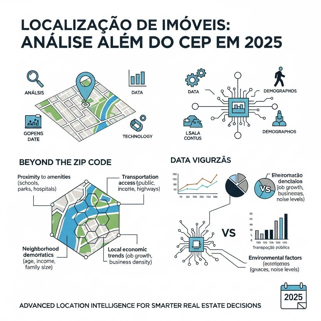 Mapa da cidade com pinos coloridos indicando diferentes fatores de localização.