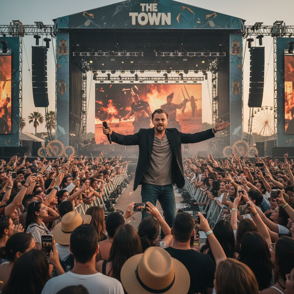 Leonardo DiCaprio no The Town 2025 para divulgar 'Uma Batalha Após a Outra'.