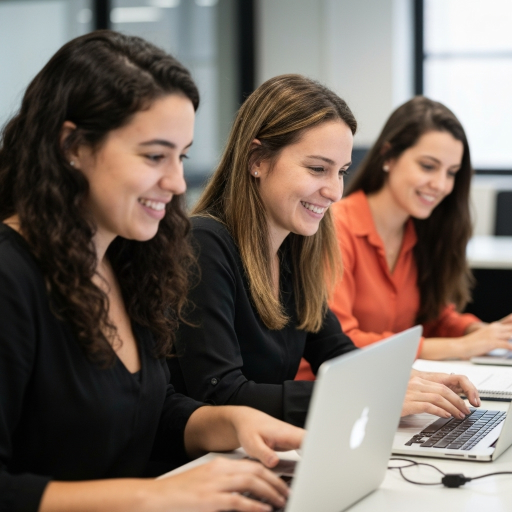 Mulheres trabalhando em computadores