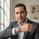 Marcus Buaiz, embaixador da linha Air Pro da Victorinox, exibindo relógio.