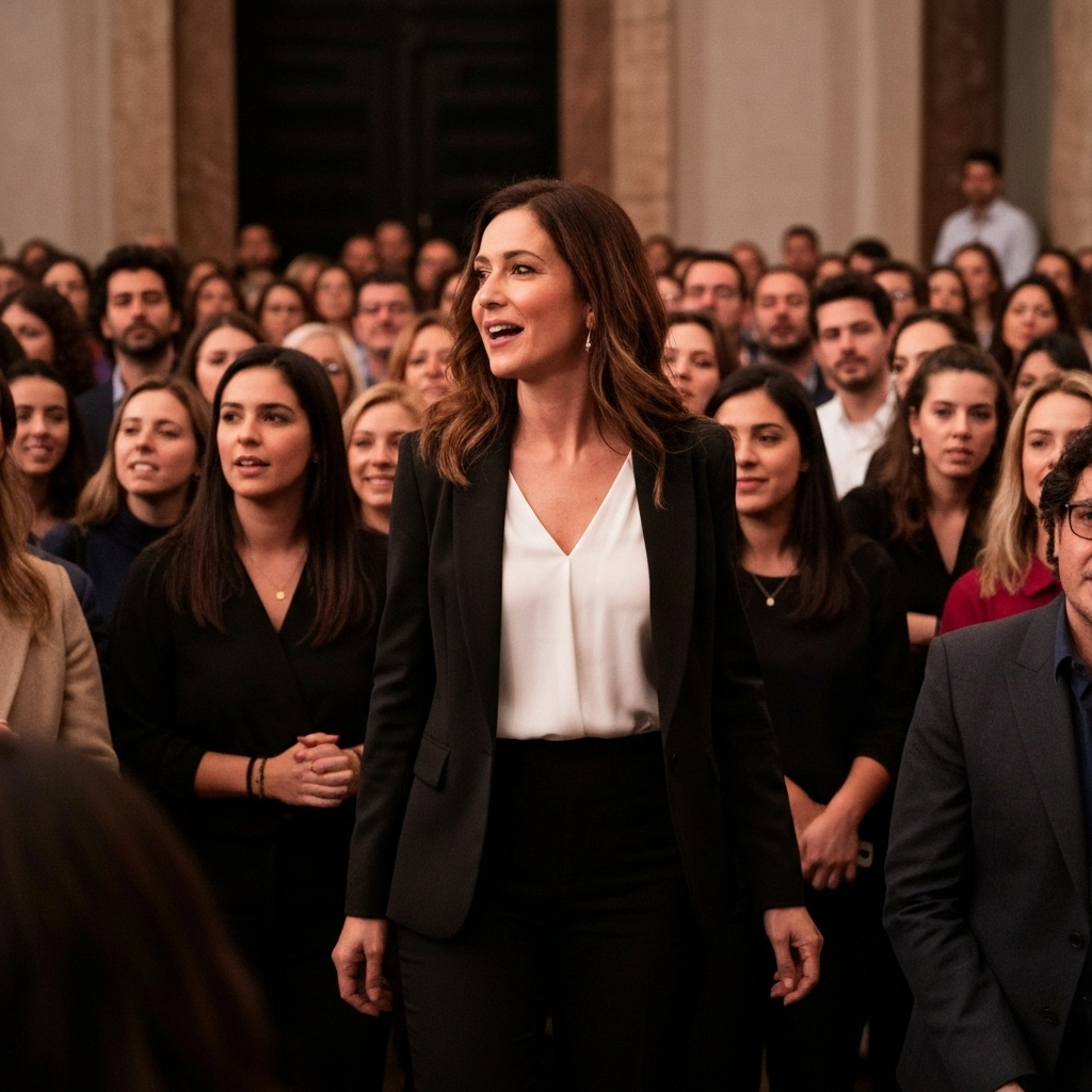 Pessoas interagindo em evento de comunicação na América Latina.