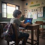 Crianças e adolescentes usando IA para estudar.