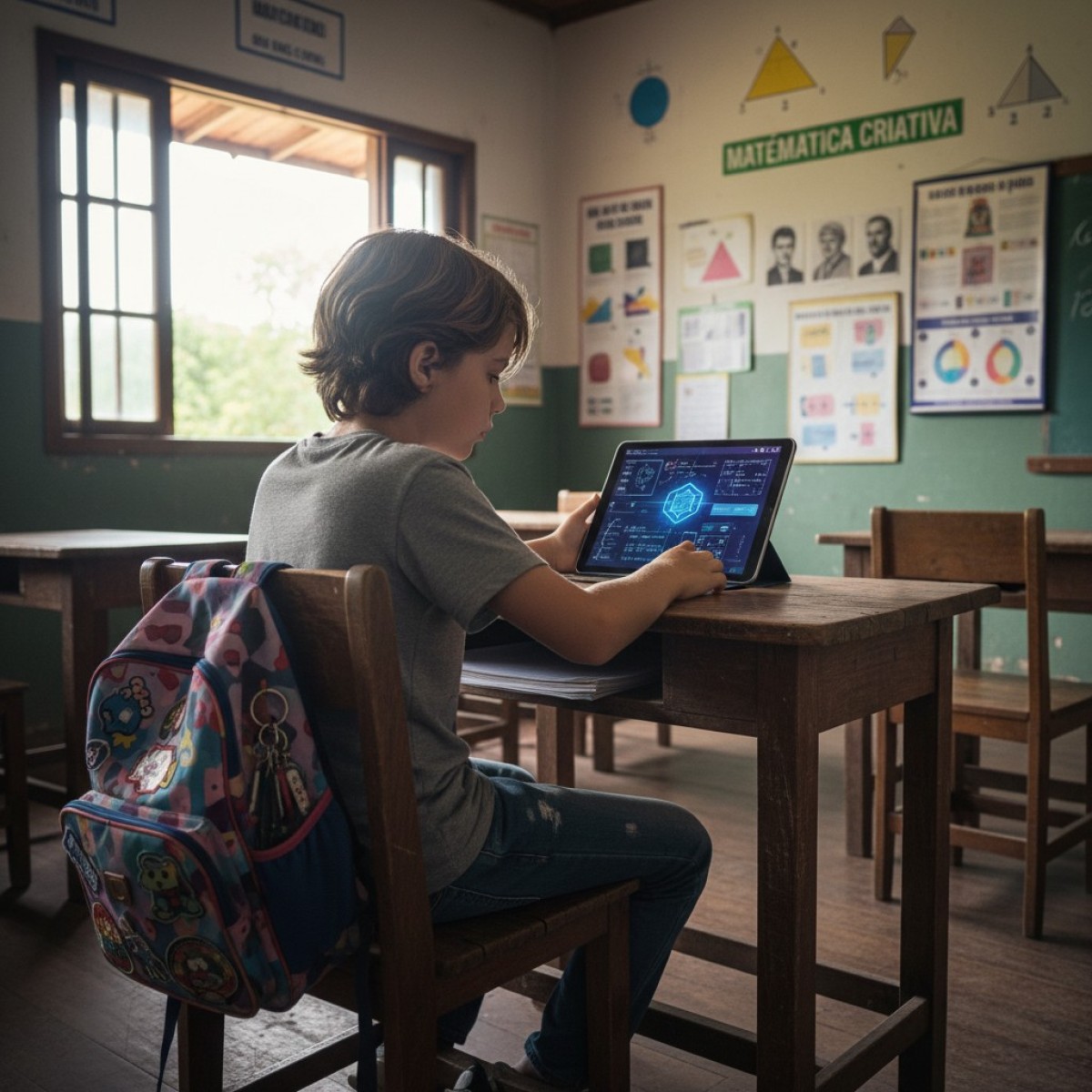 Crianças e adolescentes usando IA para estudar.