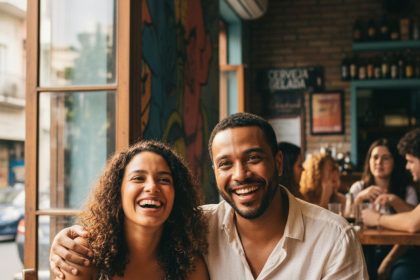 Marcello Melo Jr. e Mell Muzzuillo sorrindo.
