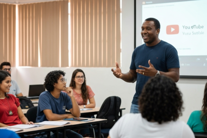 Professores utilizando ferramentas de inteligência artificial em sala de aula.