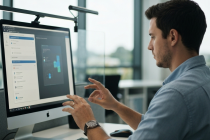 Servidor com engrenagens e ícones de inteligência artificial, representando a adoção da técnica RAG pelo Serpro.