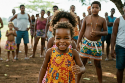 Crianças do Ilê Oyá Axé Felayn em cena do curta 'Ori Semente'.