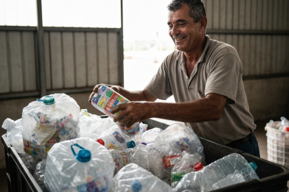 Ilustração de engrenagens em ciclo representando a economia circular.