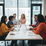 Profissionais diversos trabalhando juntos em equipe