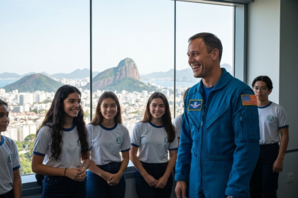 Astronautas em congresso espacial
