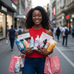 Influenciador digital promovendo ofertas da Black Friday.