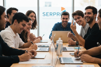 Jovens trabalhando em equipe durante o Ideathon Serpro em Aracaju.