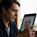 Avatar de ente falecido, representação de luto e tecnologia.