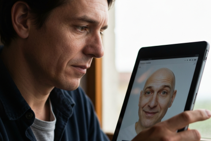 Avatar de ente falecido, representação de luto e tecnologia.