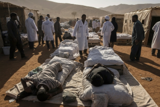 Civis sudaneses em El Fasher em meio ao conflito.