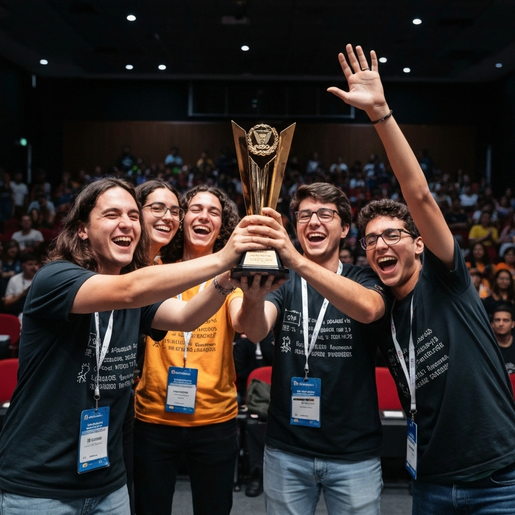 Escolas vencedoras do HackaNAV 2025 comemoram premiação em São Paulo.