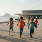 Crianças sorrindo em um passeio de Dia das Crianças