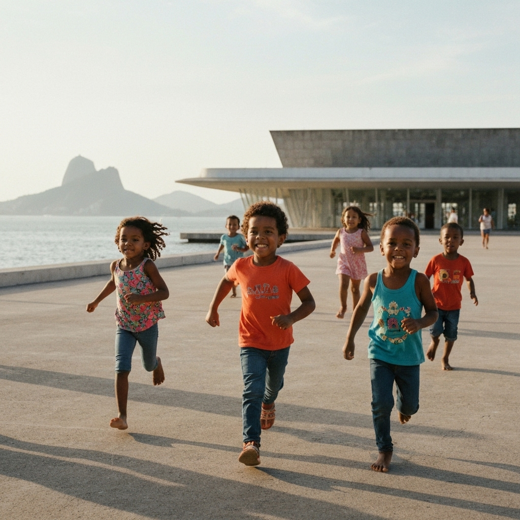 Crianças sorrindo em um passeio de Dia das Crianças