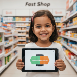 Crianças brincando com produtos tecnológicos na Fast Shop