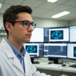 Cientistas da Almirall analisando dados de pesquisa.