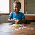 Crianças aprendendo a cozinhar no Instituto Vida Solidária.