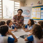Professores utilizando ferramentas de IA em sala de aula.