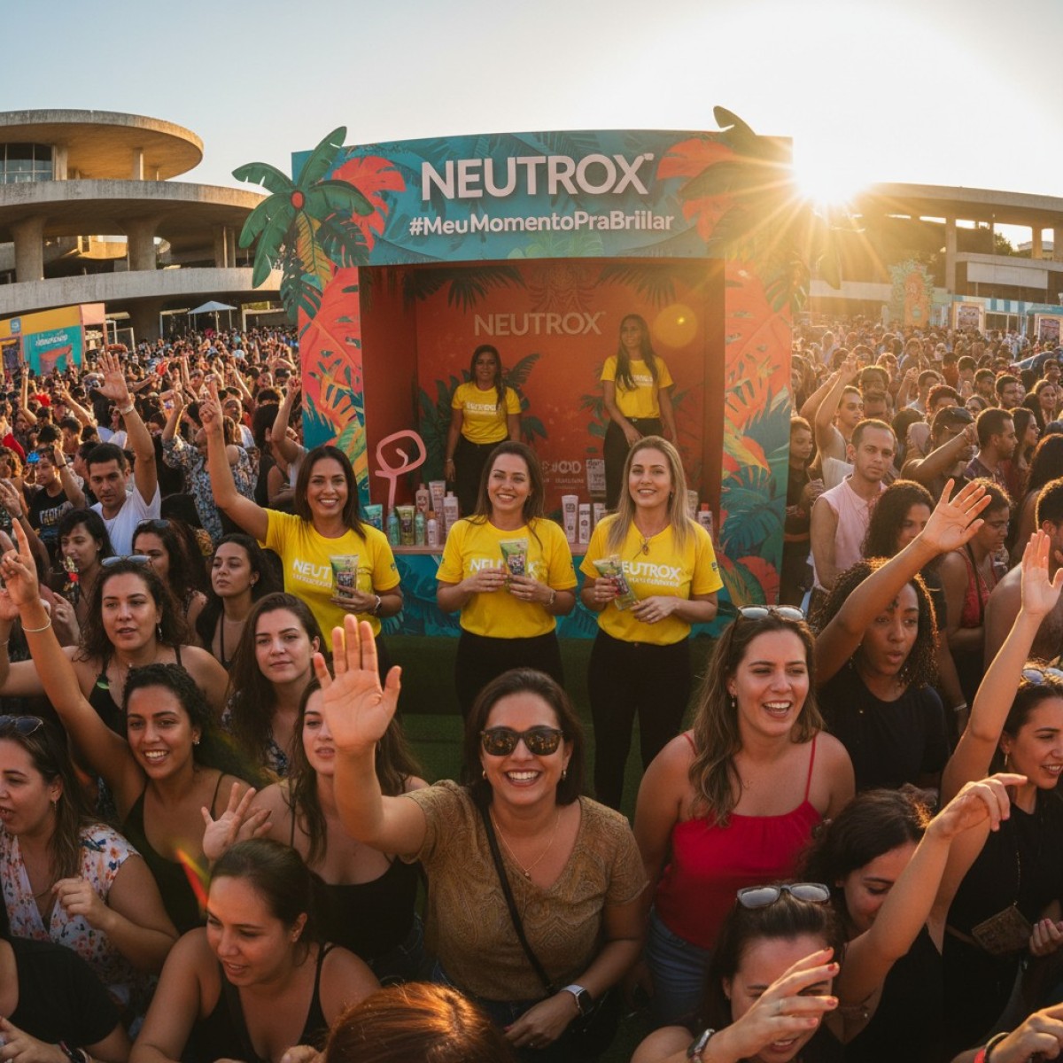 Thiaguinho no palco da Tardezinha, com logo da Neutrox visível