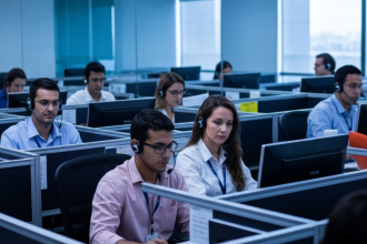 Robô atendendo cliente de operadora de telecomunicações.