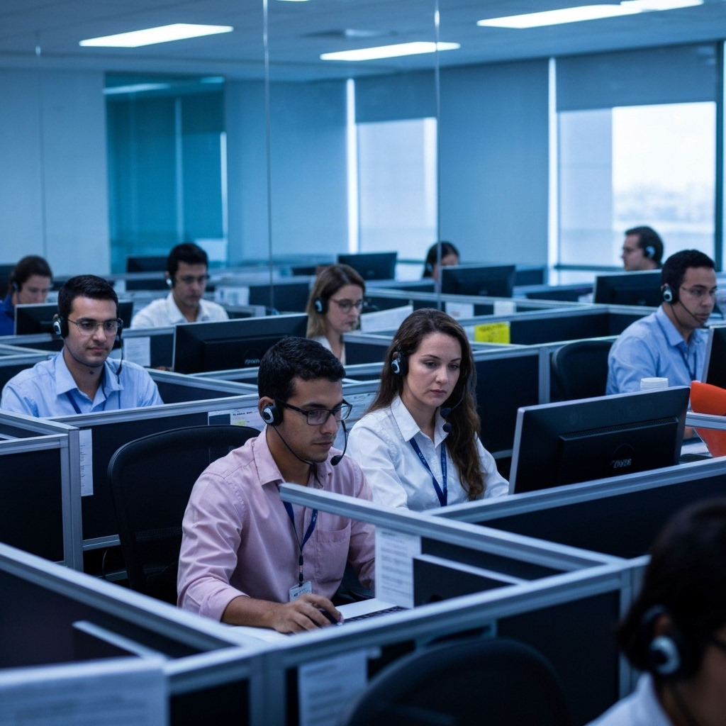 Robô atendendo cliente de operadora de telecomunicações.