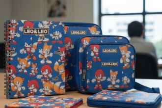 Sonic em produtos escolares e eletrônicos da Grupo Leonora