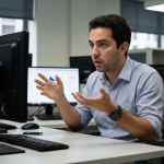 Cérebro humano conectado a circuitos digitais, simbolizando a união entre criatividade e inteligência artificial na publicidade.
