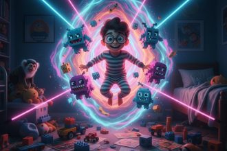 Max Medroso enfrentando um monstro digital em um portal interdimensional