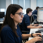 Mulheres trabalhando em computadores, IA, desigualdade de gênero