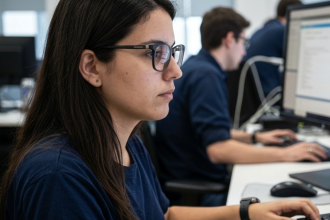 Mulheres trabalhando em computadores, IA, desigualdade de gênero