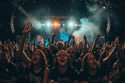 Público vibrante em show com a Ópera de Arame ao fundo, em Curitiba.