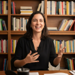 Núria Santos, empresária e mentora, sorrindo.