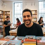 Diogo Portugal sorrindo com o livro na mão