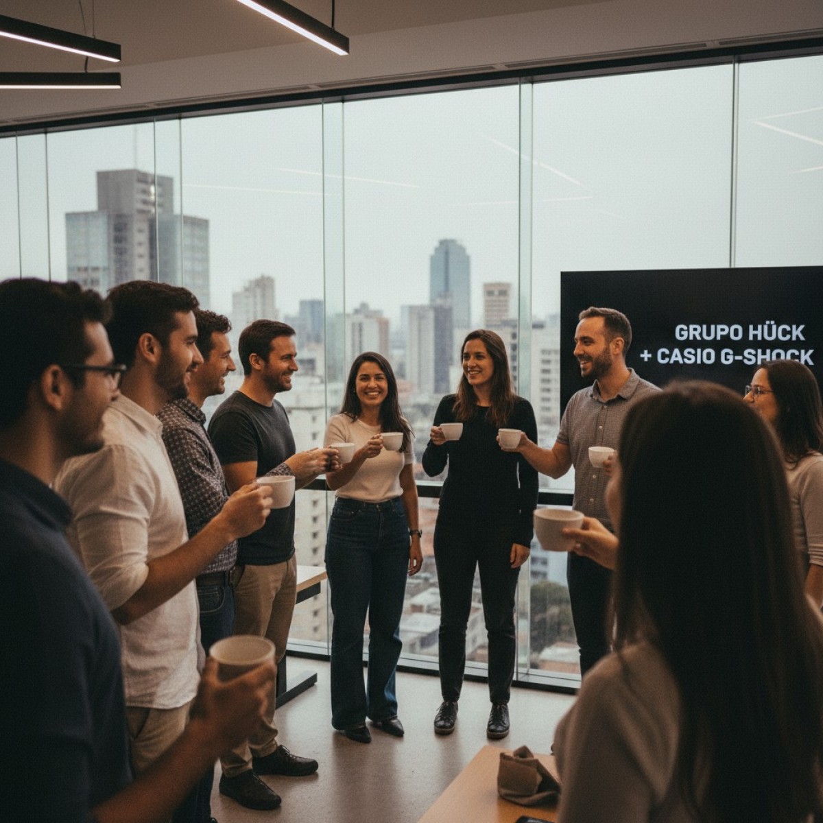 Relógio G-Shock em destaque com o logo da HÜCK ao fundo.