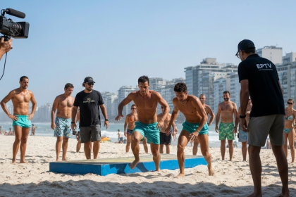Participantes do reality 'Verão Tá ON' da EPTV em cenário de verão.