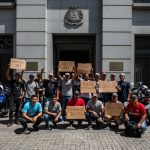 Trabalhadores de aplicativo em manifestação.