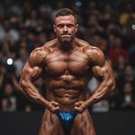 Atleta de fisiculturismo competindo em Santa Catarina.