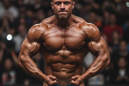 Atleta de fisiculturismo competindo em Santa Catarina.