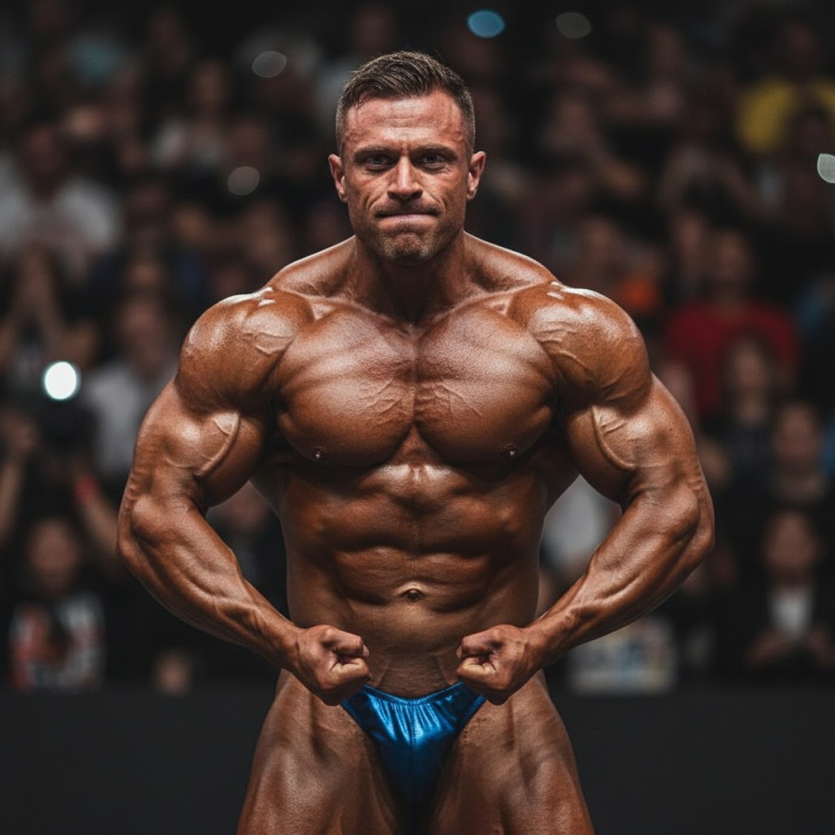 Atleta de fisiculturismo competindo em Santa Catarina.