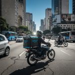 Caixa da Amazon com logo da empresa e fundo com cores vibrantes.